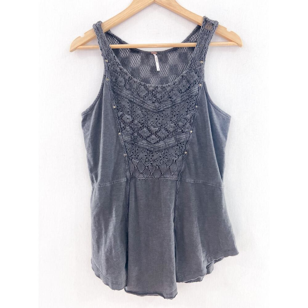 Free People Gray Crochet-Front Tank Top